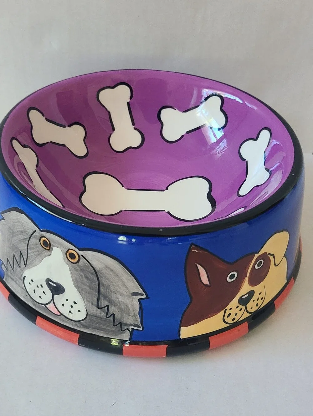 Candace Reiter Dogzilla Ceramic Dog Bowl Hand Painted 2001